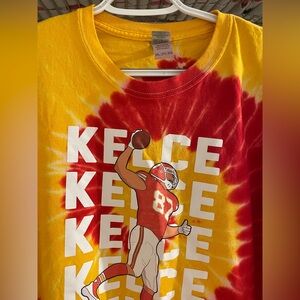 Men’s Yellow and red Travis Kelce Kansas City Chiefs tie-dye t-shirt Size XXL